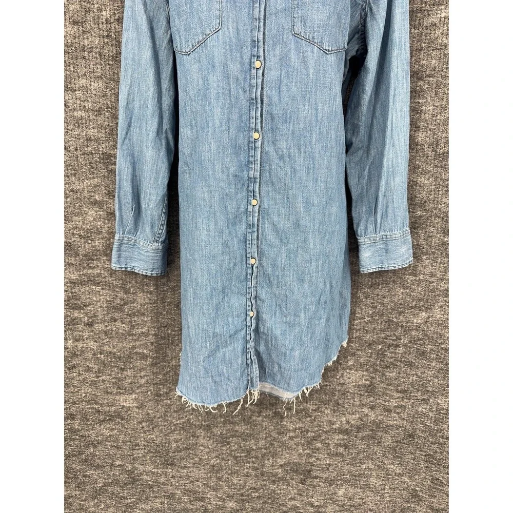 AllSaints Shirt Dress Womens L Blue Zelda Denim Western Button Front Frayed Hem